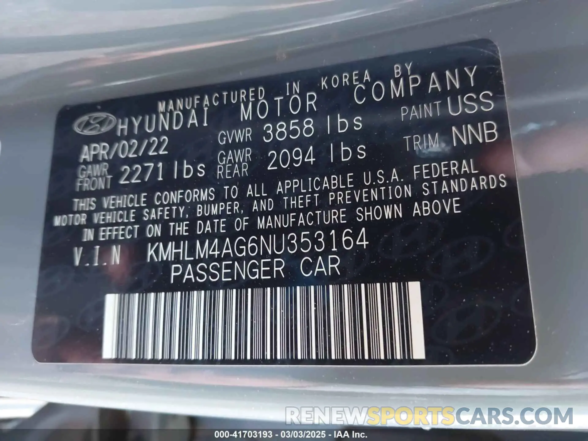 9 Photograph of a damaged car KMHLM4AG6NU353164 HYUNDAI ELANTRA 2022