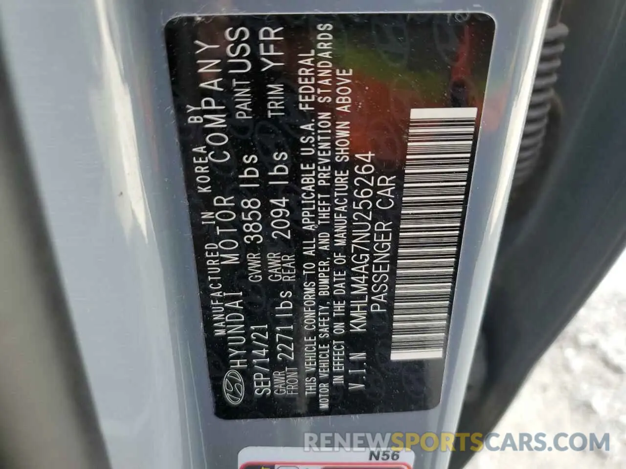12 Photograph of a damaged car KMHLM4AG7NU256264 HYUNDAI ELANTRA 2022