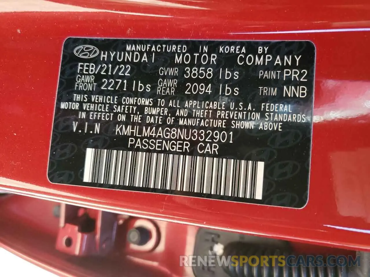 13 Photograph of a damaged car KMHLM4AG8NU332901 HYUNDAI ELANTRA 2022
