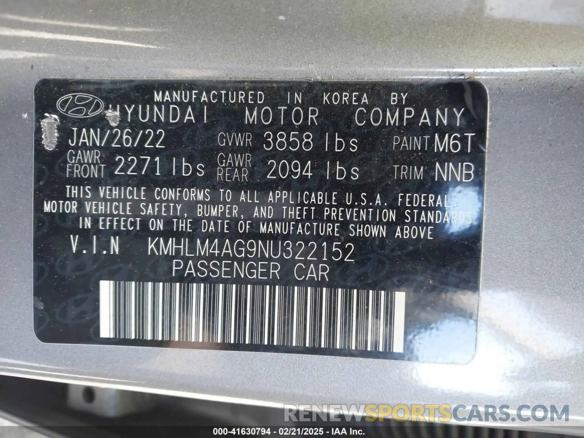 9 Photograph of a damaged car KMHLM4AG9NU322152 HYUNDAI ELANTRA 2022