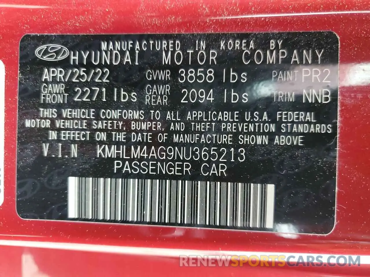 15 Photograph of a damaged car KMHLM4AG9NU365213 HYUNDAI ELANTRA 2022