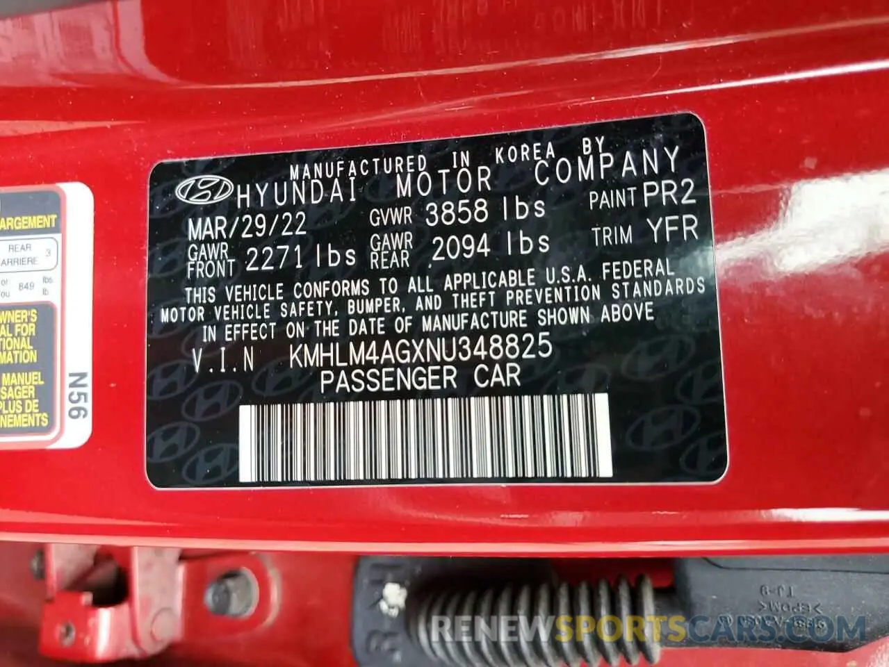 12 Photograph of a damaged car KMHLM4AGXNU348825 HYUNDAI ELANTRA 2022