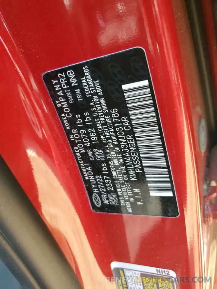 12 Photograph of a damaged car KMHLM4AJ3NU031786 HYUNDAI ELANTRA 2022
