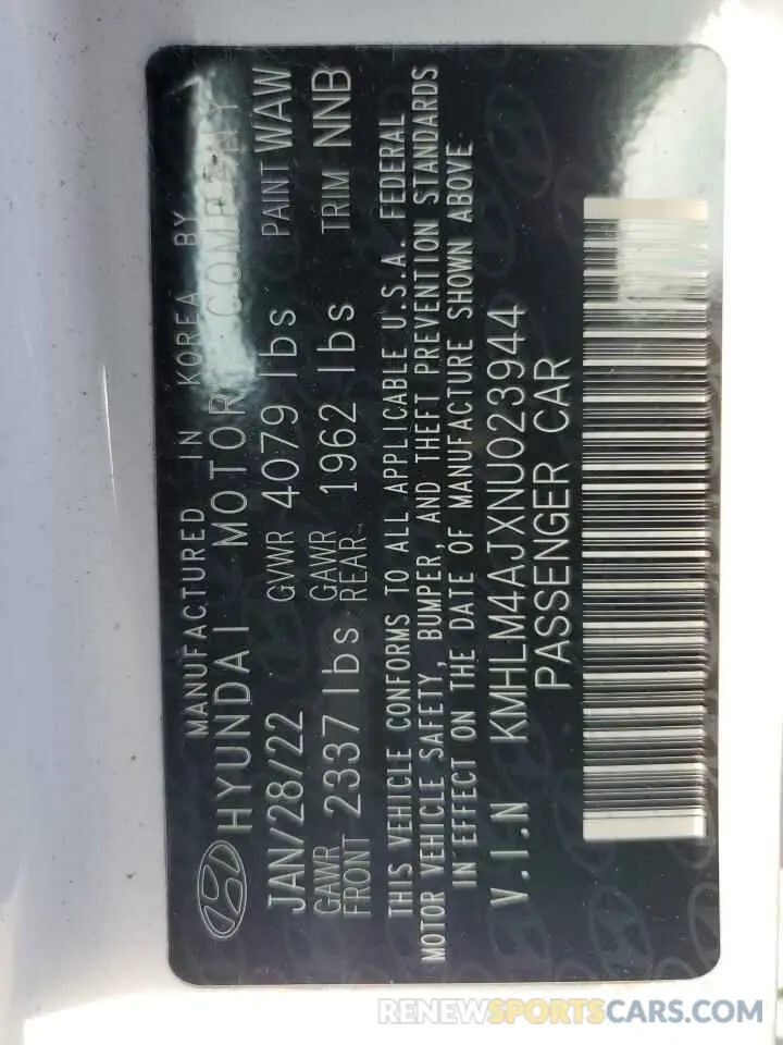 13 Photograph of a damaged car KMHLM4AJXNU023944 HYUNDAI ELANTRA 2022