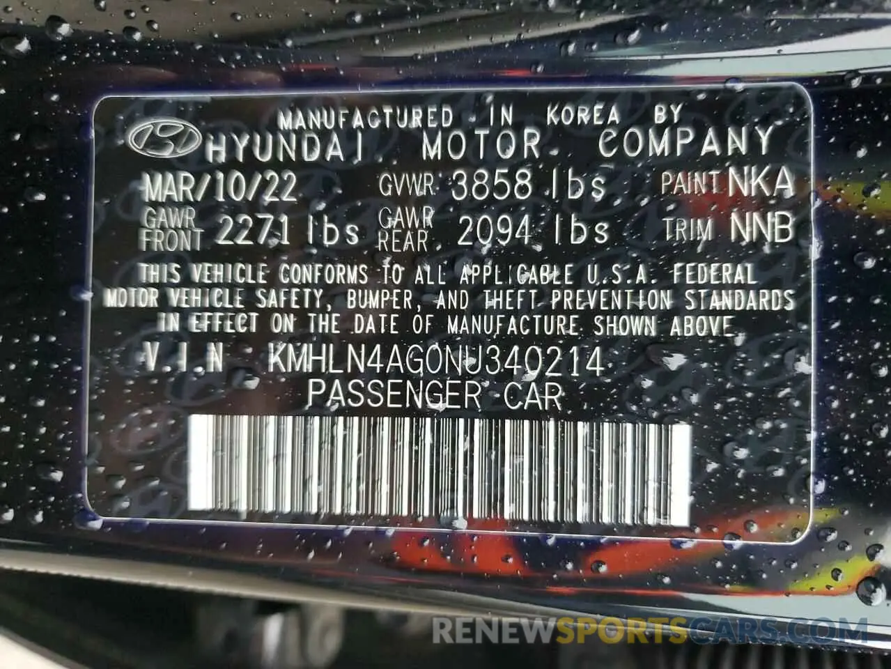 12 Photograph of a damaged car KMHLN4AG0NU340214 HYUNDAI ELANTRA 2022