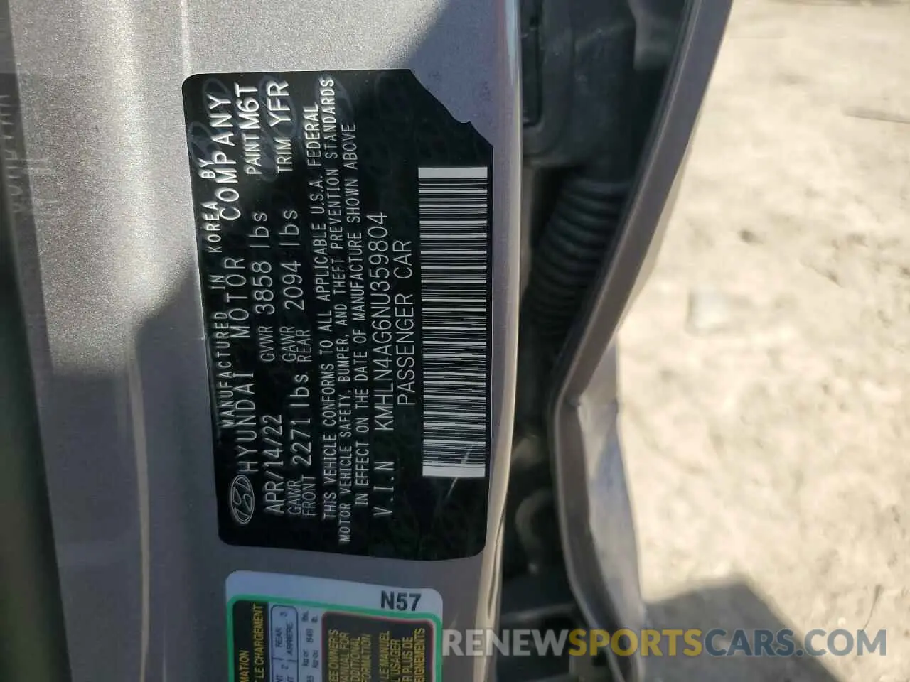 14 Photograph of a damaged car KMHLN4AG6NU359804 HYUNDAI ELANTRA 2022