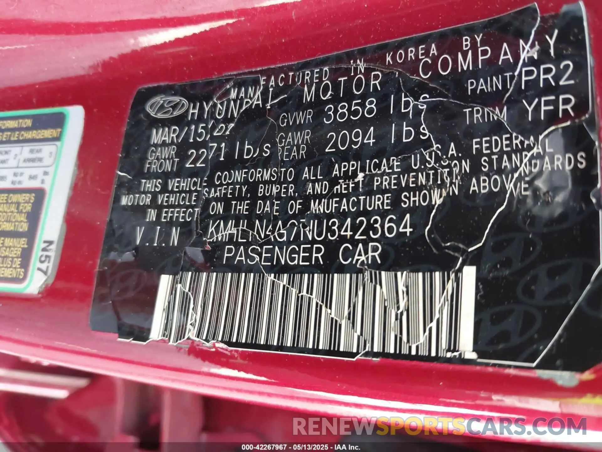 9 Photograph of a damaged car KMHLN4AG7NU342364 HYUNDAI ELANTRA 2022