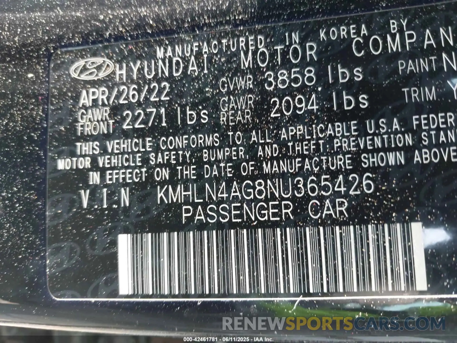 9 Photograph of a damaged car KMHLN4AG8NU365426 HYUNDAI ELANTRA 2022