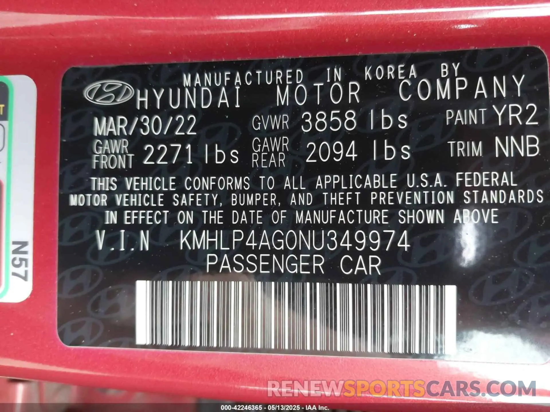 9 Photograph of a damaged car KMHLP4AG0NU349974 HYUNDAI ELANTRA 2022