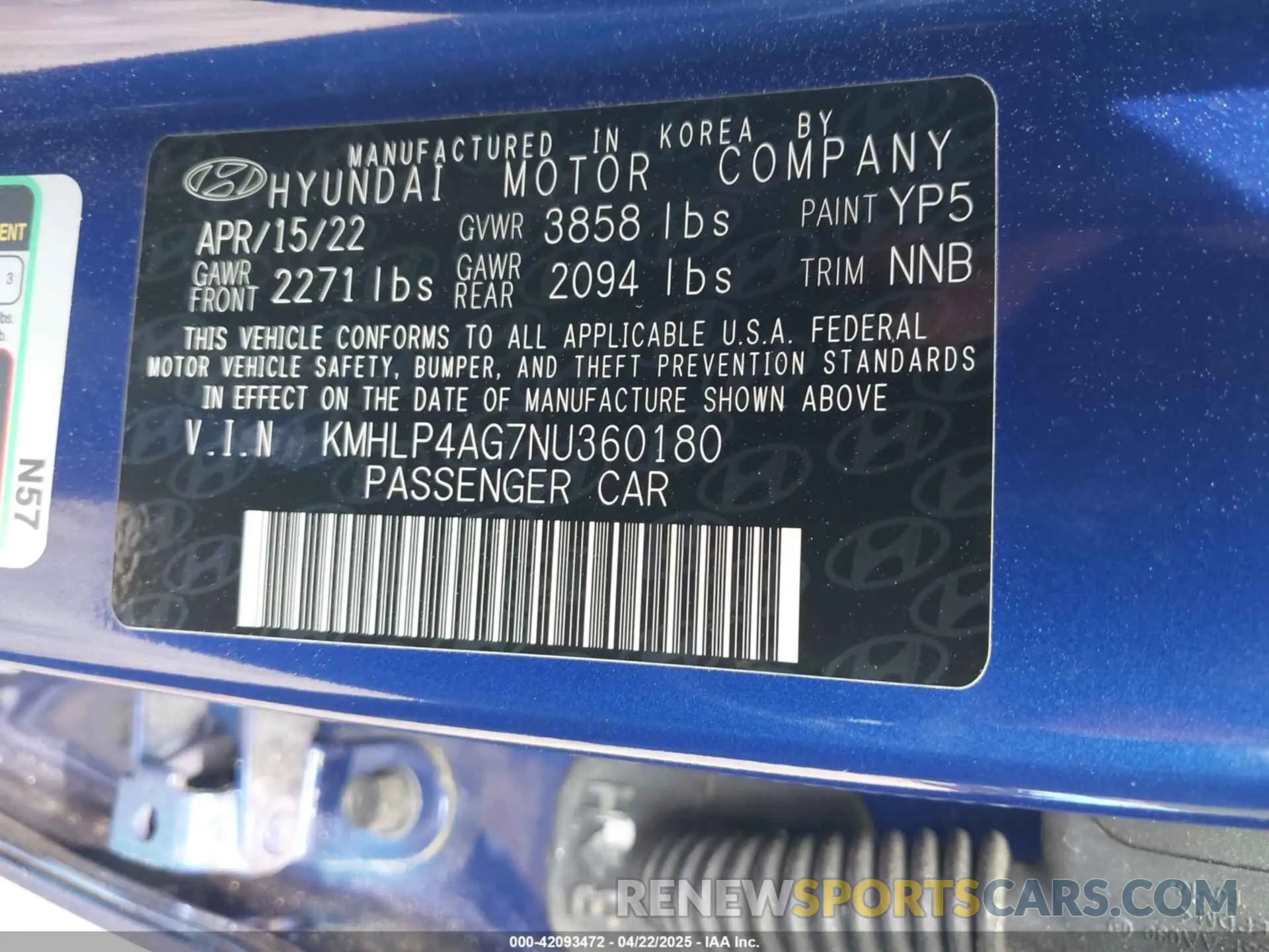 9 Photograph of a damaged car KMHLP4AG7NU360180 HYUNDAI ELANTRA 2022