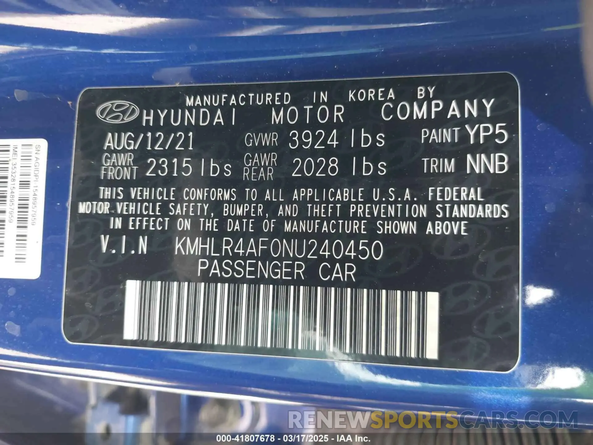 9 Photograph of a damaged car KMHLR4AF0NU240450 HYUNDAI ELANTRA 2022