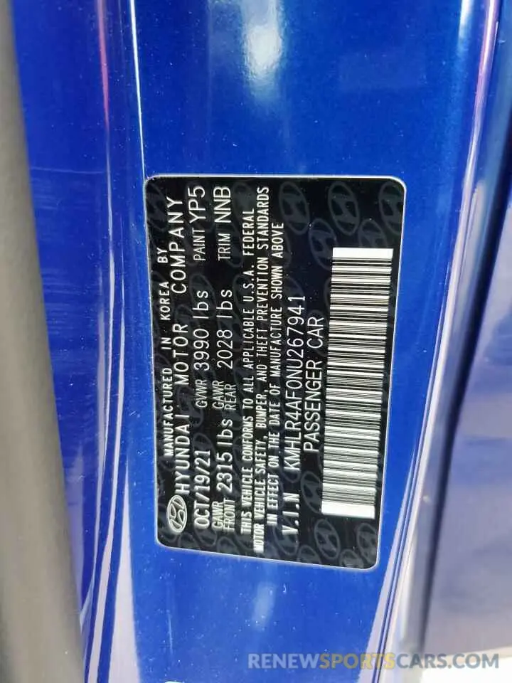 13 Photograph of a damaged car KMHLR4AF0NU267941 HYUNDAI ELANTRA 2022