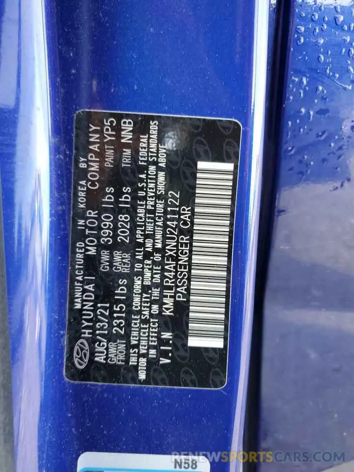 13 Photograph of a damaged car KMHLR4AFXNU241122 HYUNDAI ELANTRA 2022