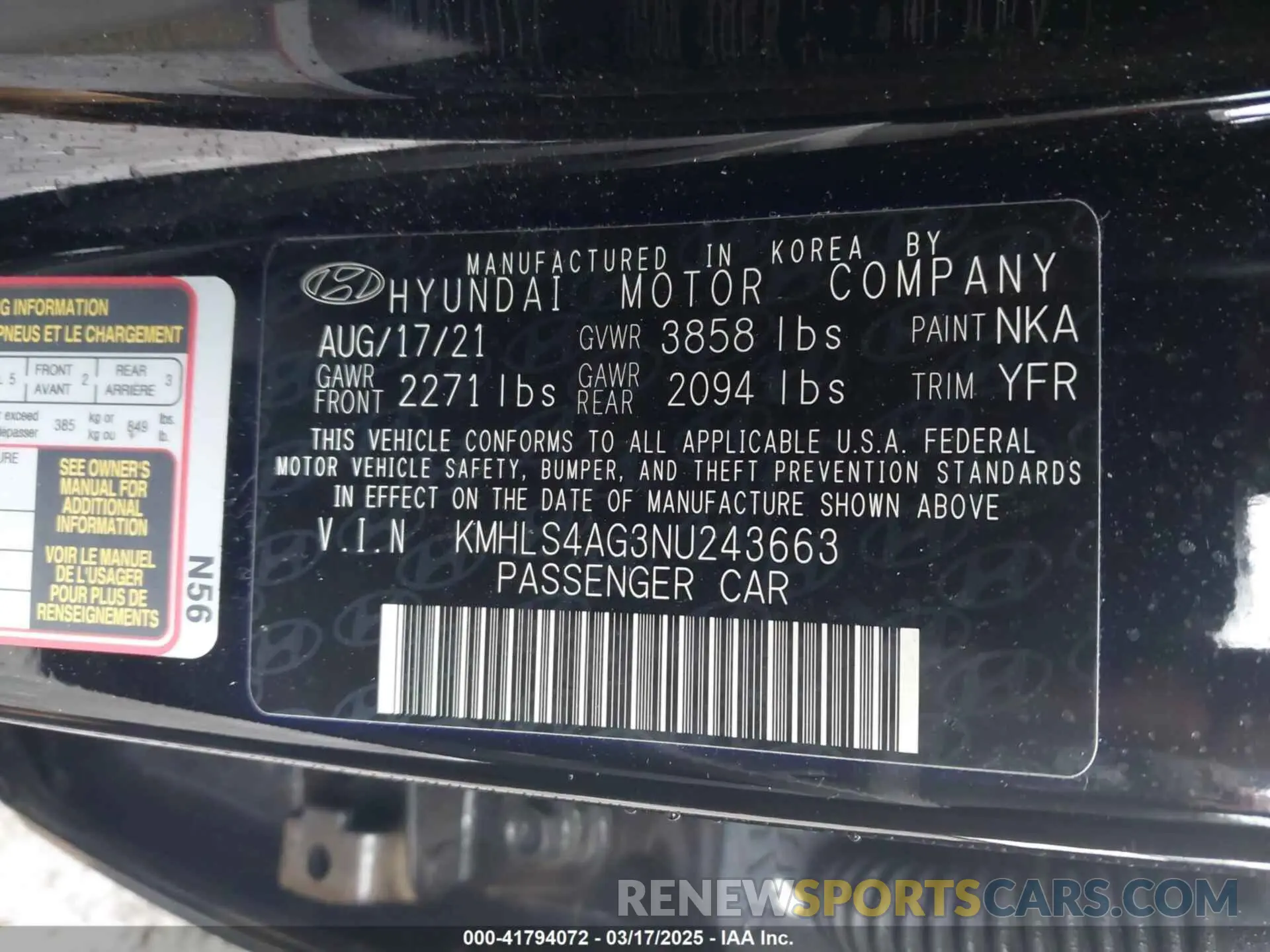 9 Photograph of a damaged car KMHLS4AG3NU243663 HYUNDAI ELANTRA 2022