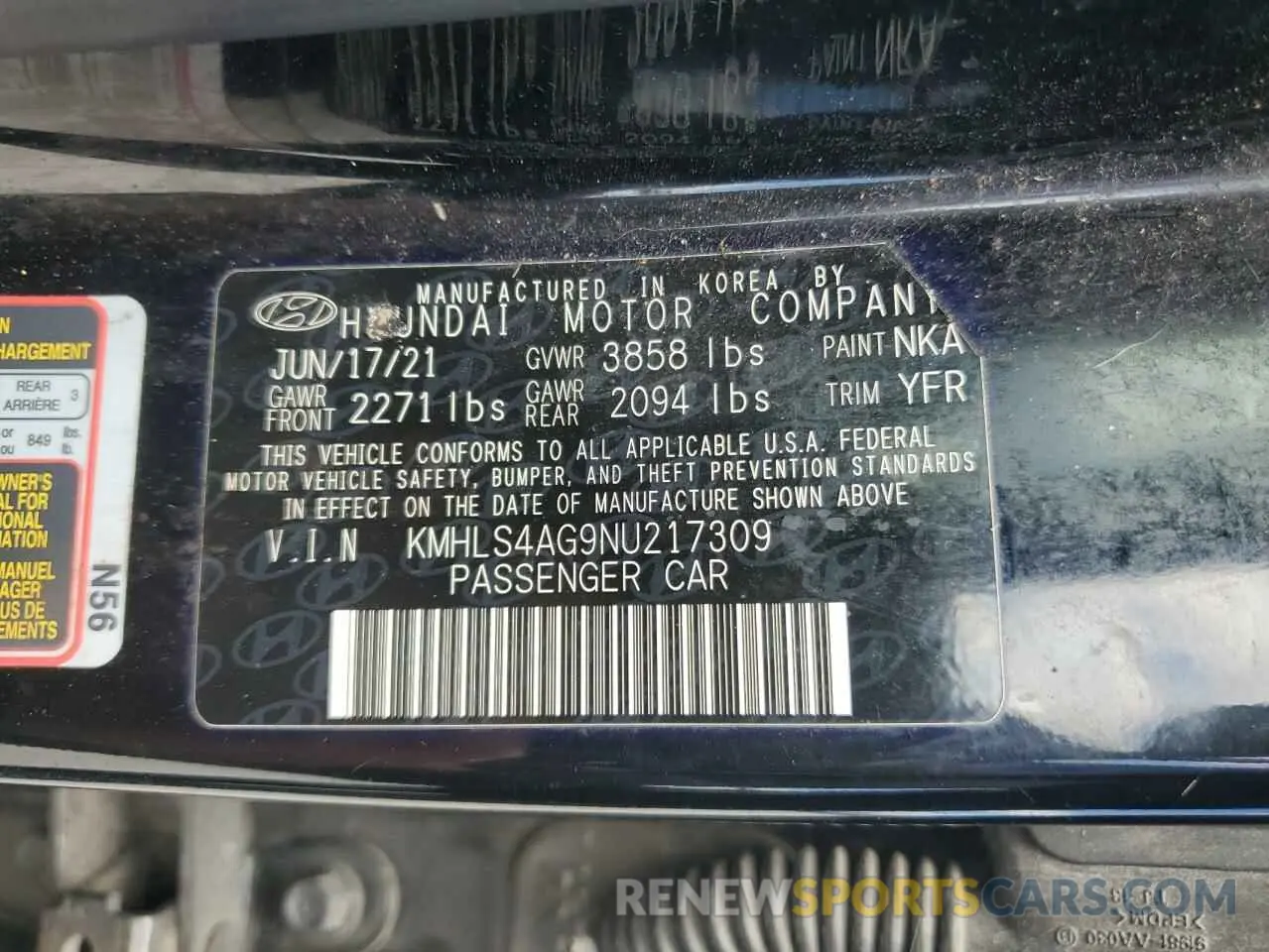 12 Photograph of a damaged car KMHLS4AG9NU217309 HYUNDAI ELANTRA 2022