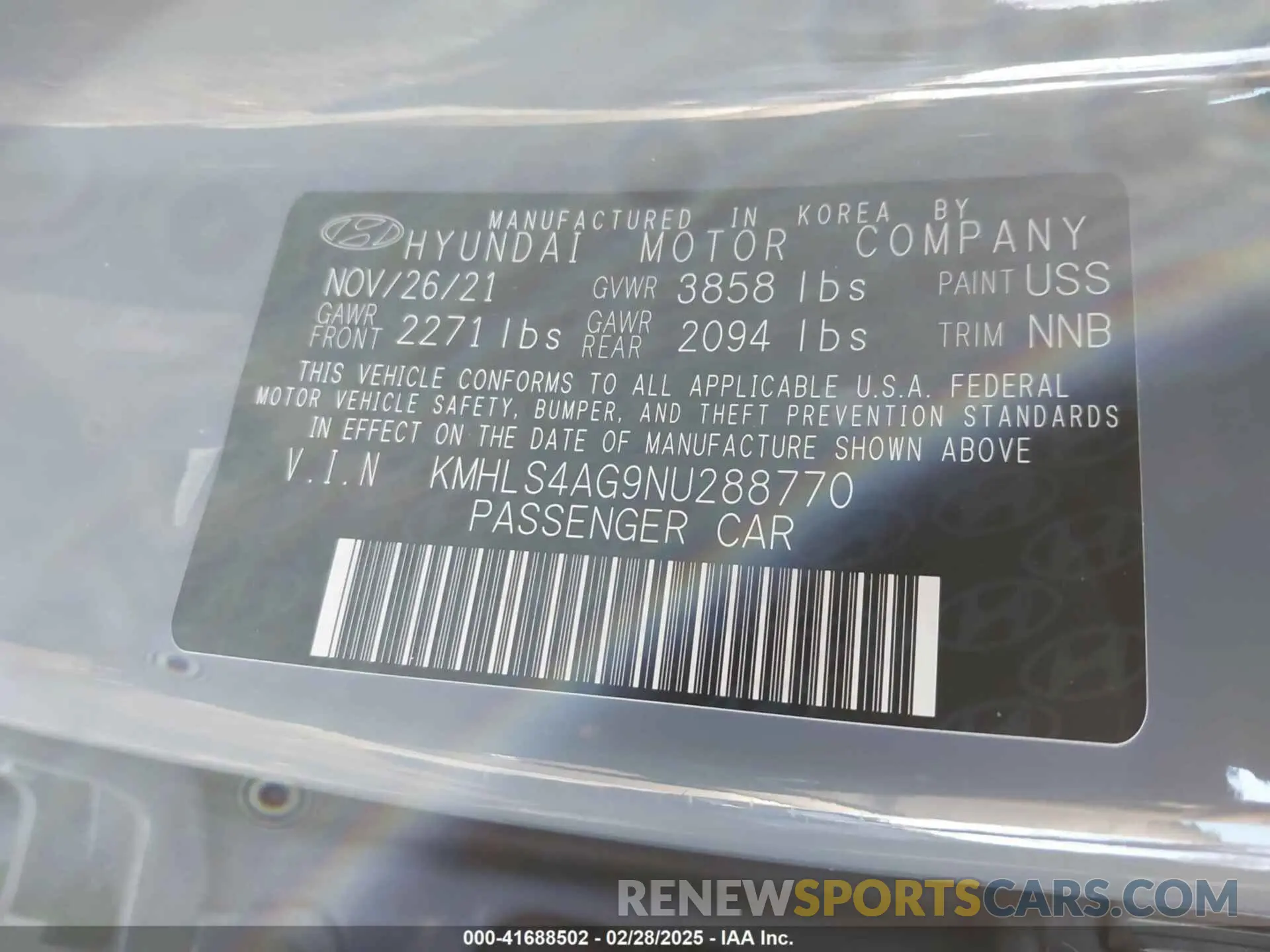 9 Photograph of a damaged car KMHLS4AG9NU288770 HYUNDAI ELANTRA 2022