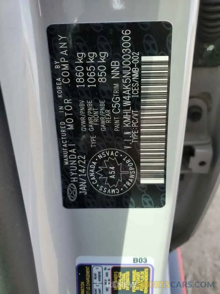 13 Photograph of a damaged car KMHLW4AK5NU003006 HYUNDAI ELANTRA 2022