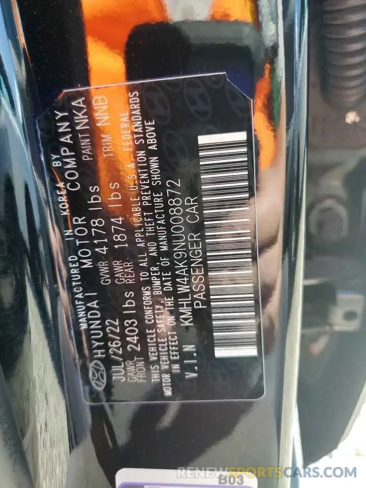 12 Photograph of a damaged car KMHLW4AK9NU008872 HYUNDAI ELANTRA 2022