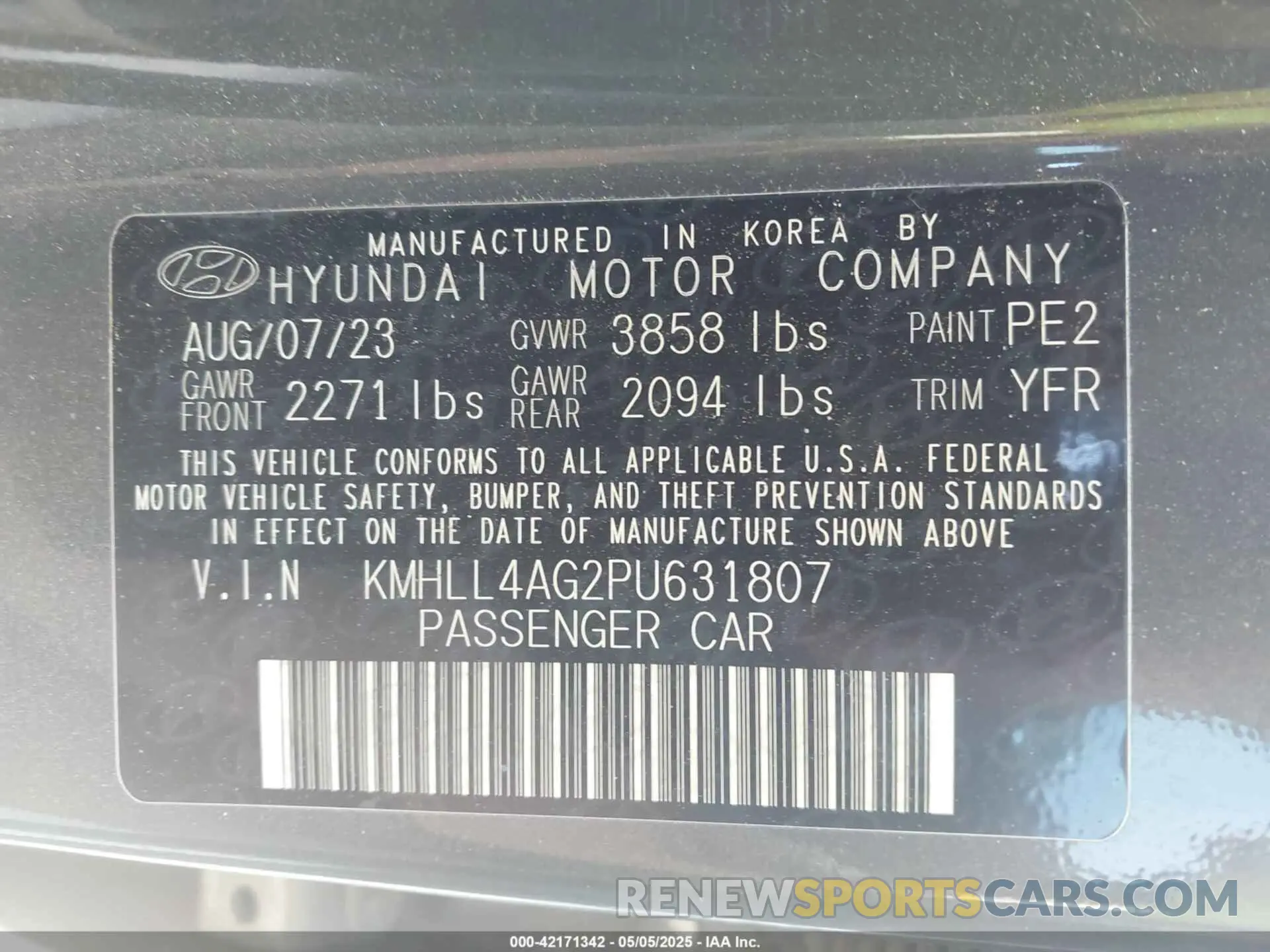 9 Photograph of a damaged car KMHLL4AG2PU631807 HYUNDAI ELANTRA 2023