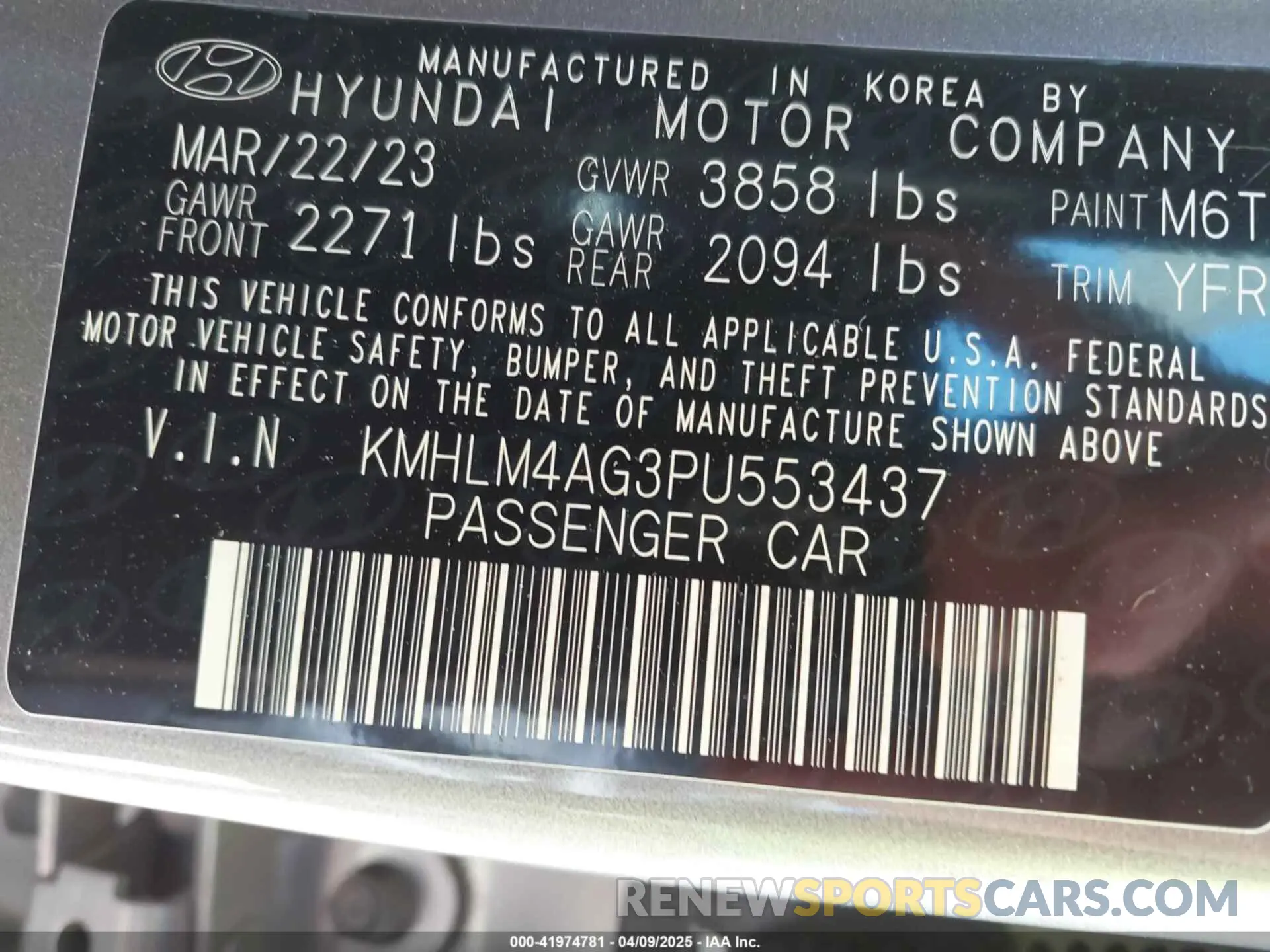 9 Photograph of a damaged car KMHLM4AG3PU553437 HYUNDAI ELANTRA 2023
