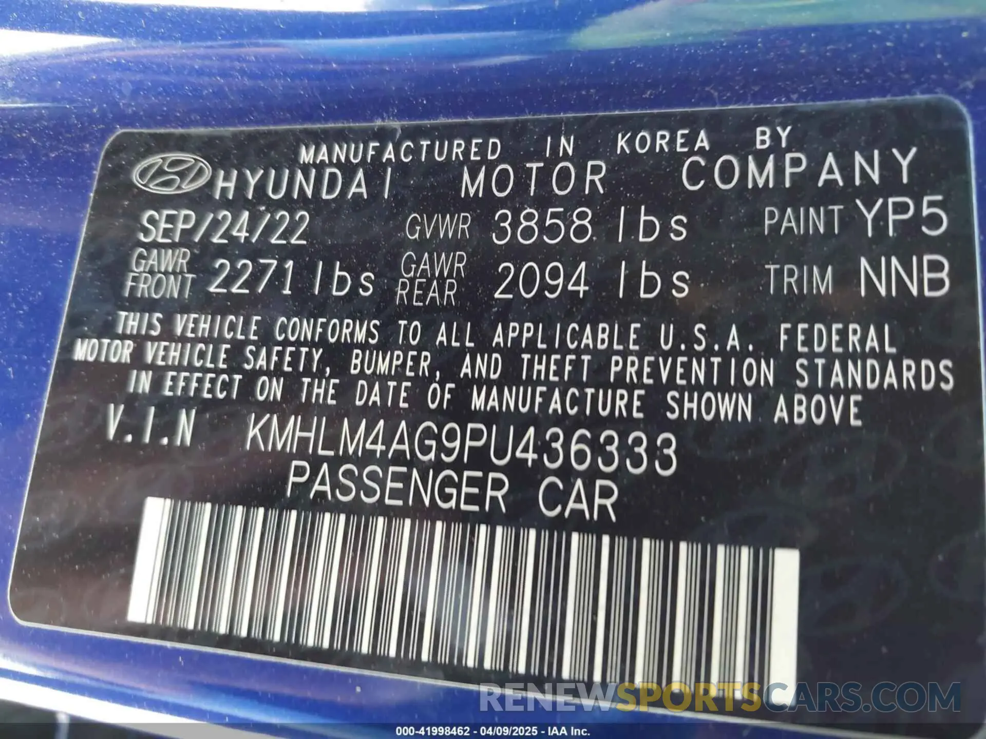 9 Photograph of a damaged car KMHLM4AG9PU436333 HYUNDAI ELANTRA 2023