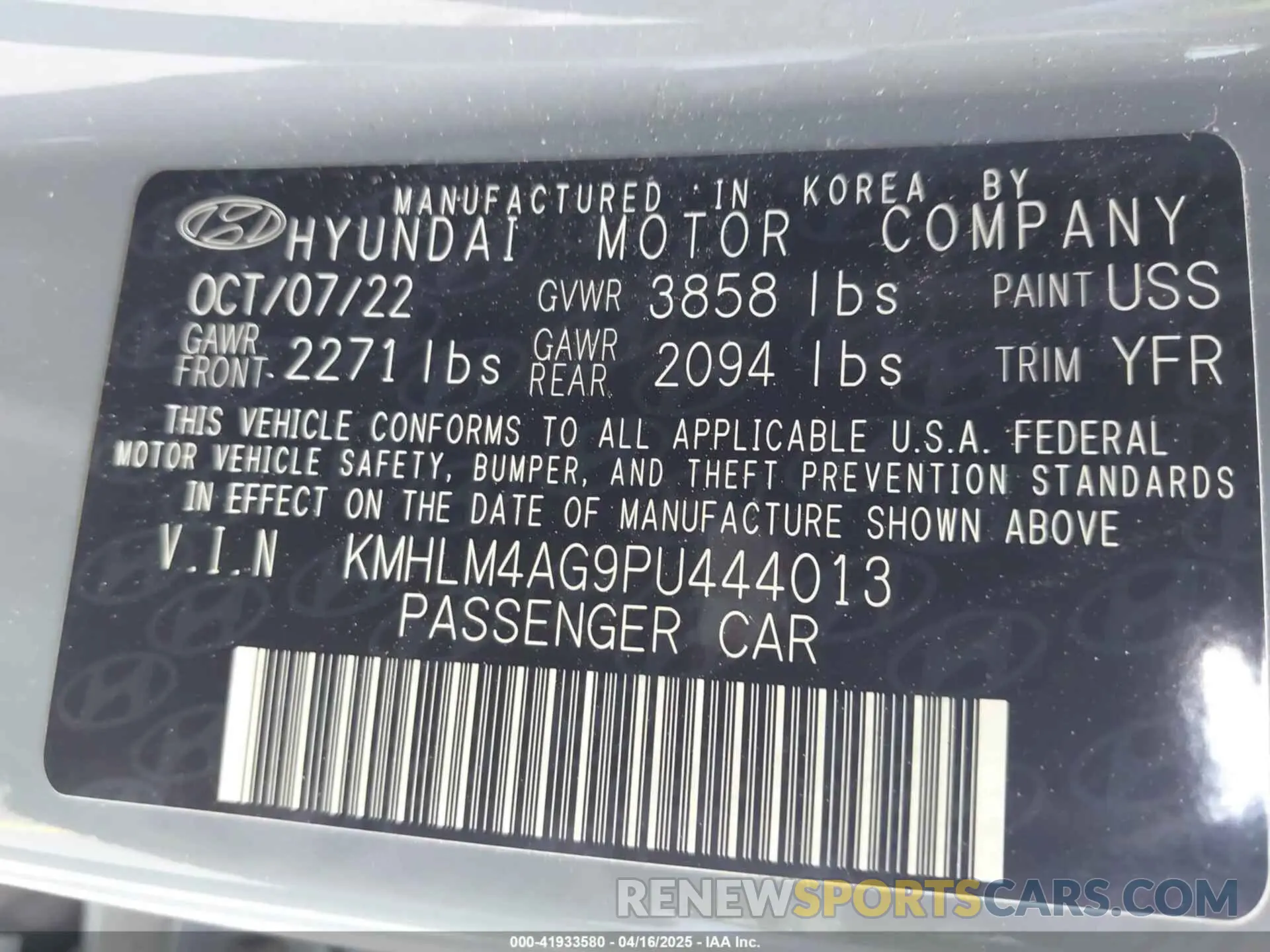 9 Photograph of a damaged car KMHLM4AG9PU444013 HYUNDAI ELANTRA 2023
