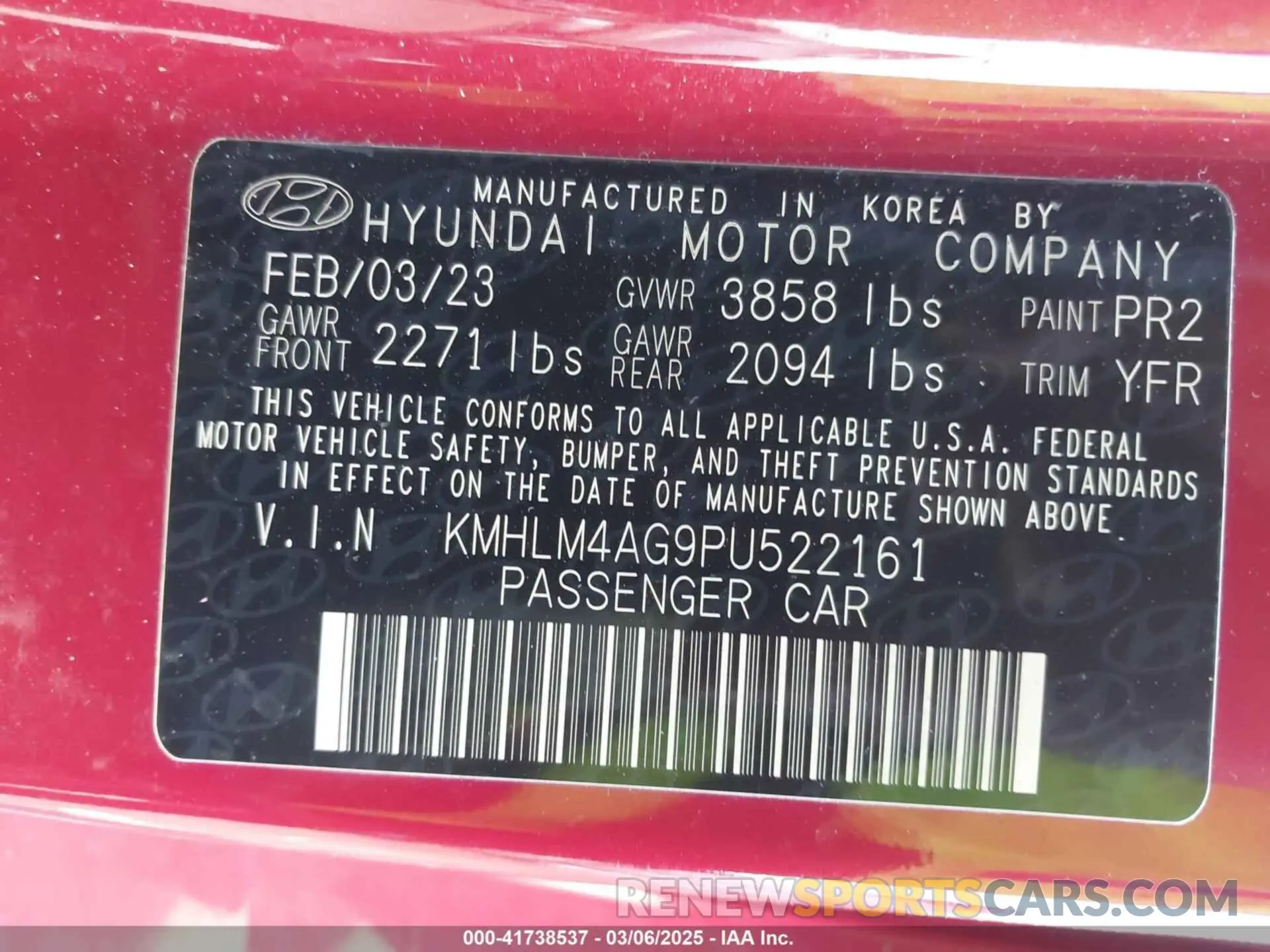 9 Photograph of a damaged car KMHLM4AG9PU522161 HYUNDAI ELANTRA 2023