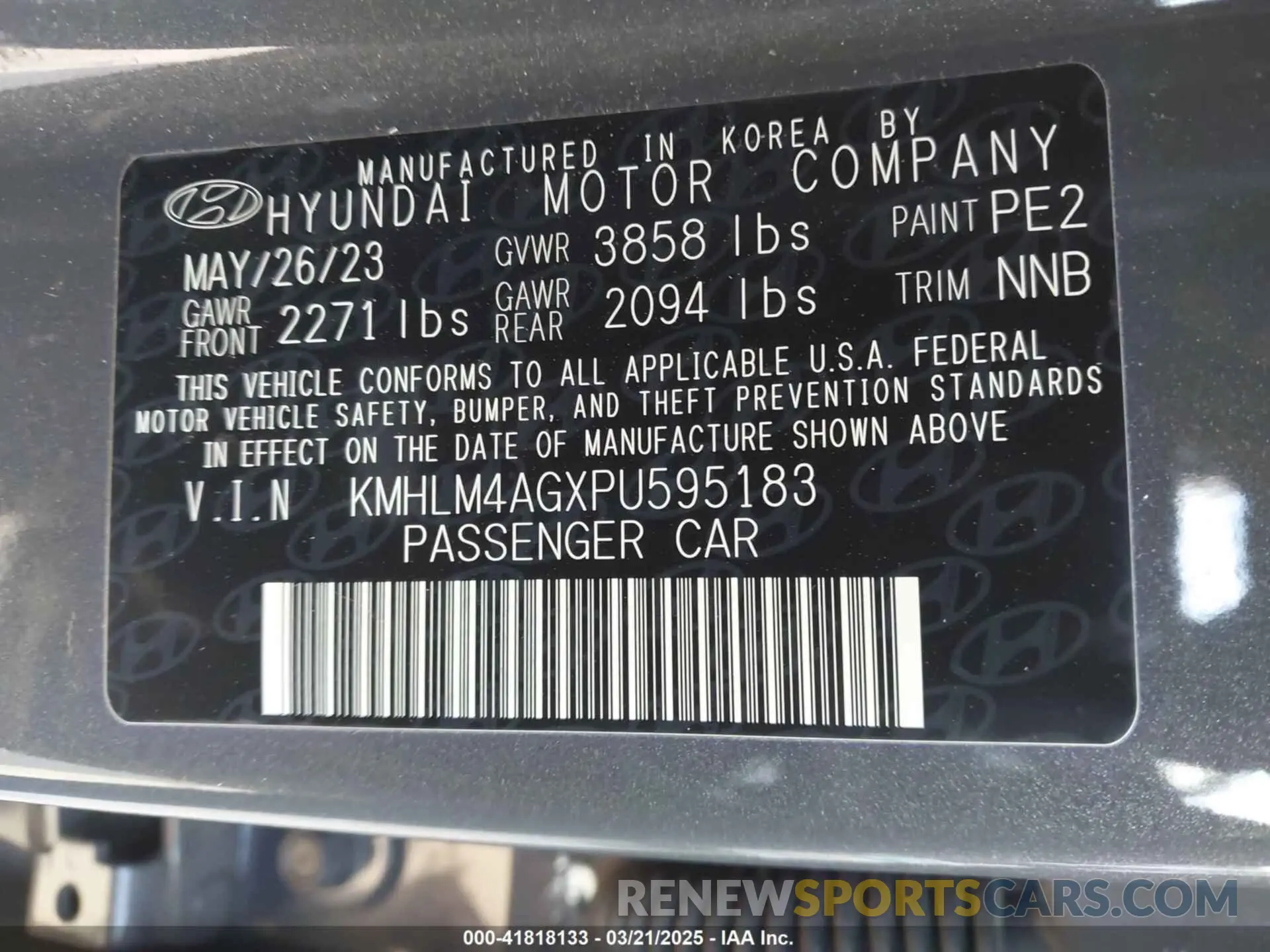 9 Photograph of a damaged car KMHLM4AGXPU595183 HYUNDAI ELANTRA 2023