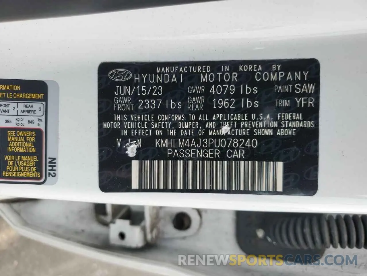 15 Photograph of a damaged car KMHLM4AJ3PU078240 HYUNDAI ELANTRA 2023
