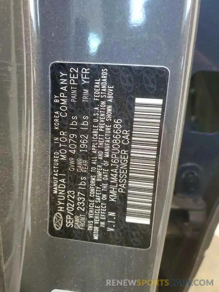 12 Photograph of a damaged car KMHLM4AJ6PU086686 HYUNDAI ELANTRA 2023