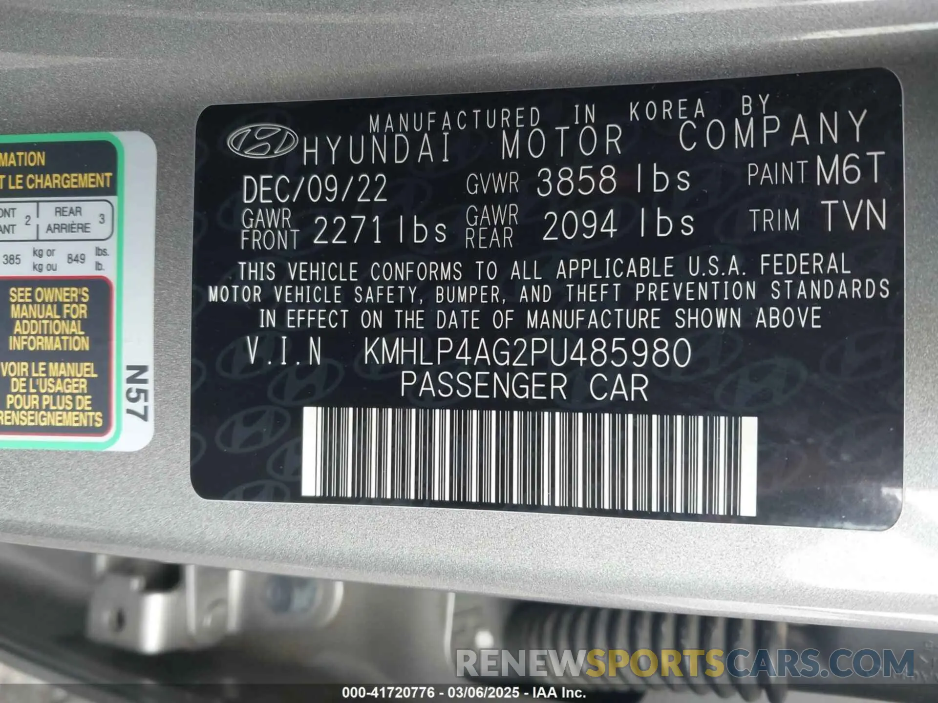 9 Photograph of a damaged car KMHLP4AG2PU485980 HYUNDAI ELANTRA 2023