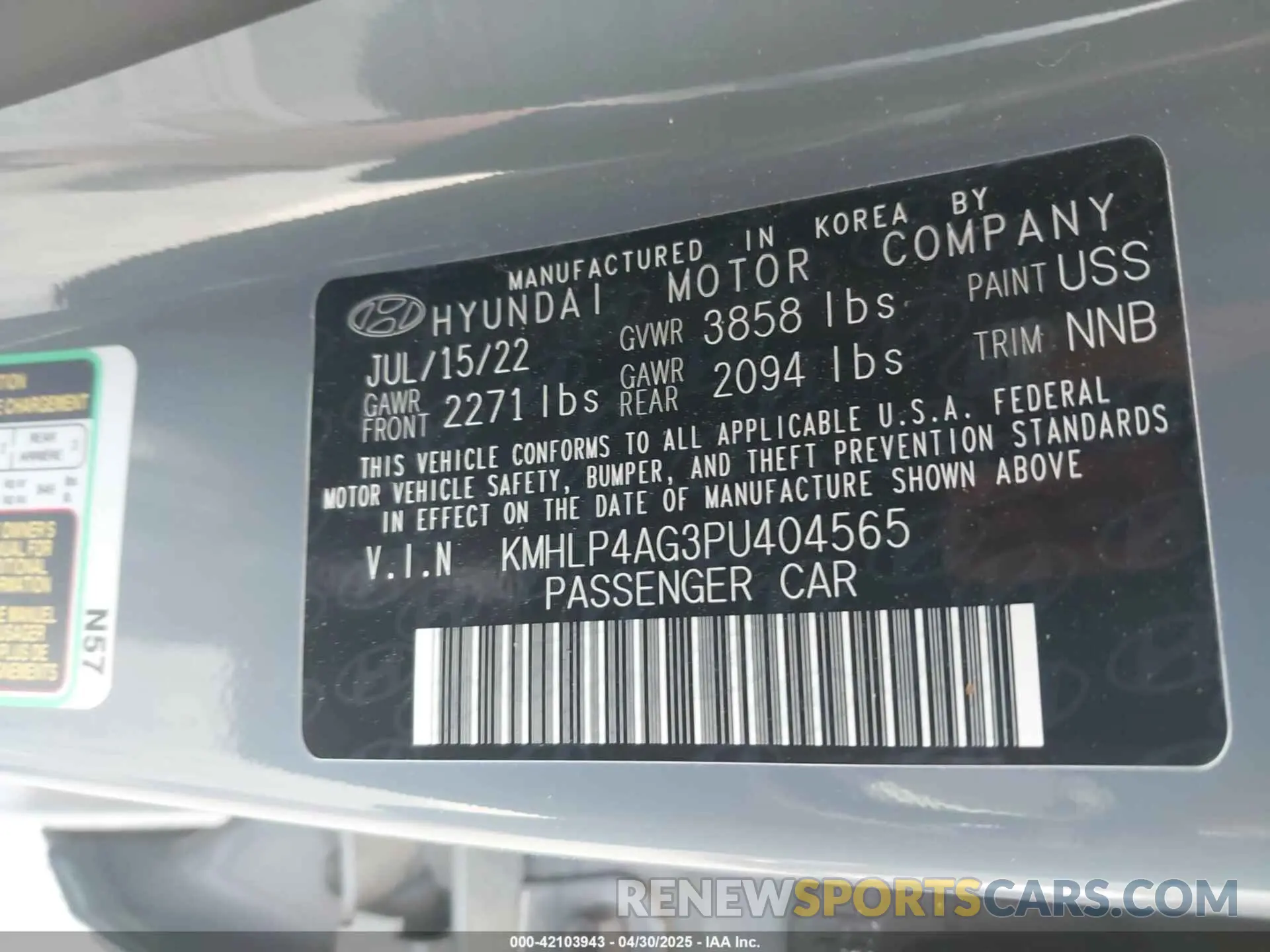 9 Photograph of a damaged car KMHLP4AG3PU404565 HYUNDAI ELANTRA 2023