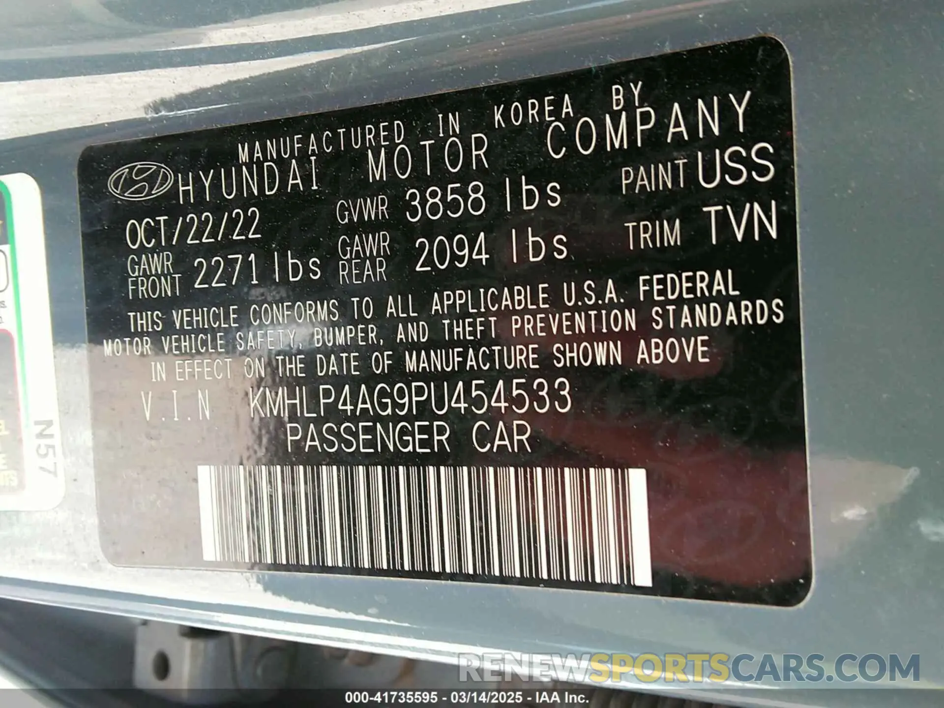 9 Photograph of a damaged car KMHLP4AG9PU454533 HYUNDAI ELANTRA 2023