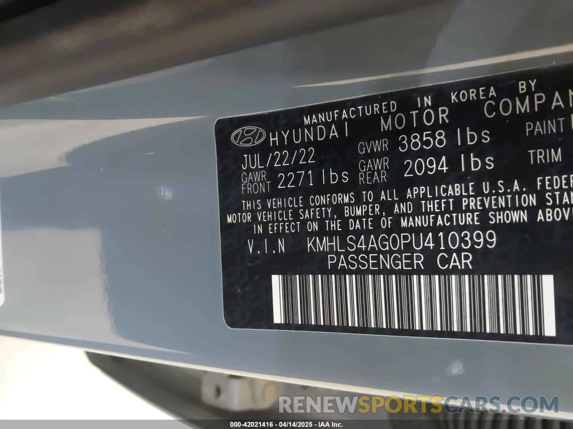 9 Photograph of a damaged car KMHLS4AG0PU410399 HYUNDAI ELANTRA 2023