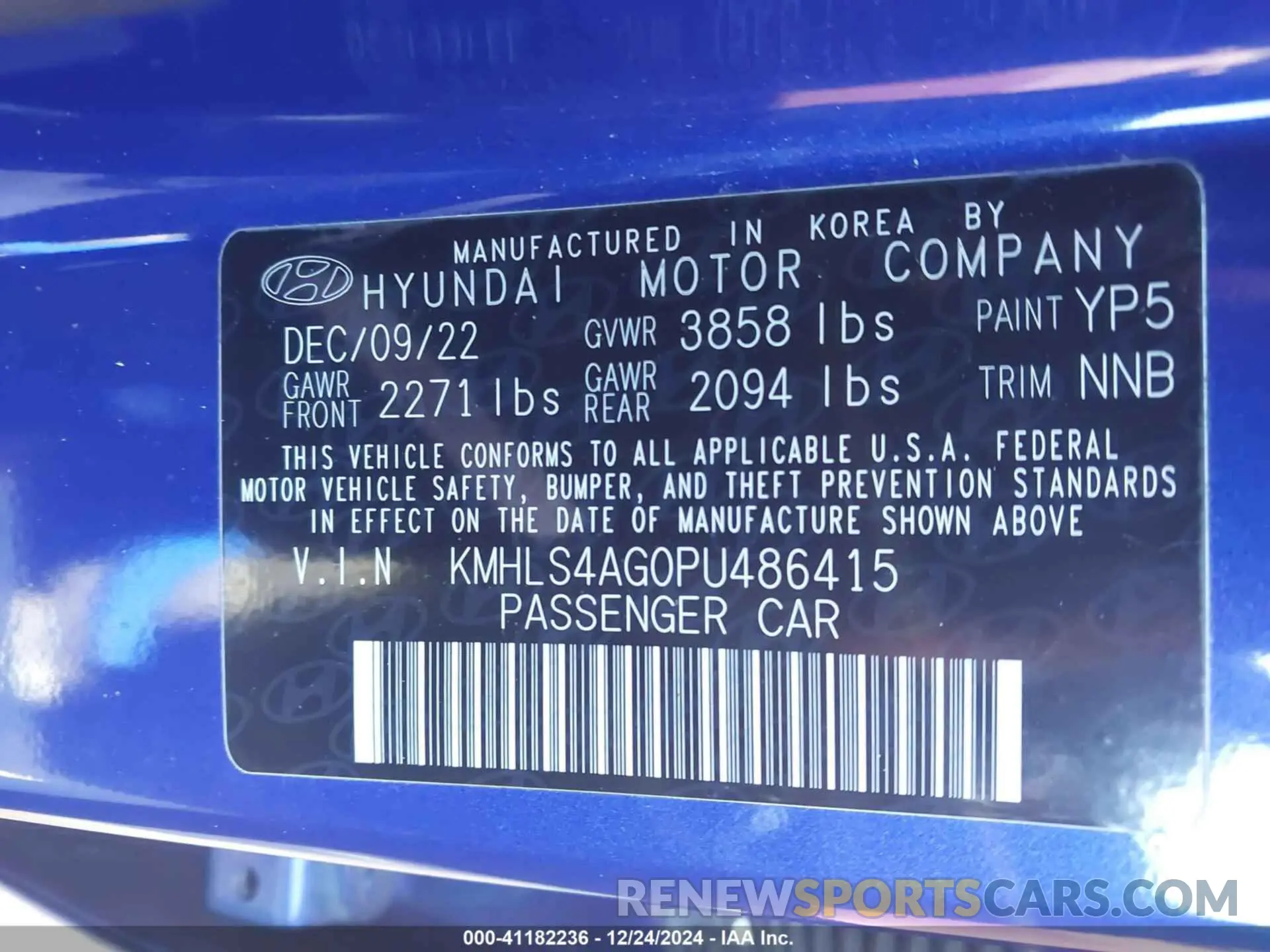 9 Photograph of a damaged car KMHLS4AG0PU486415 HYUNDAI ELANTRA 2023