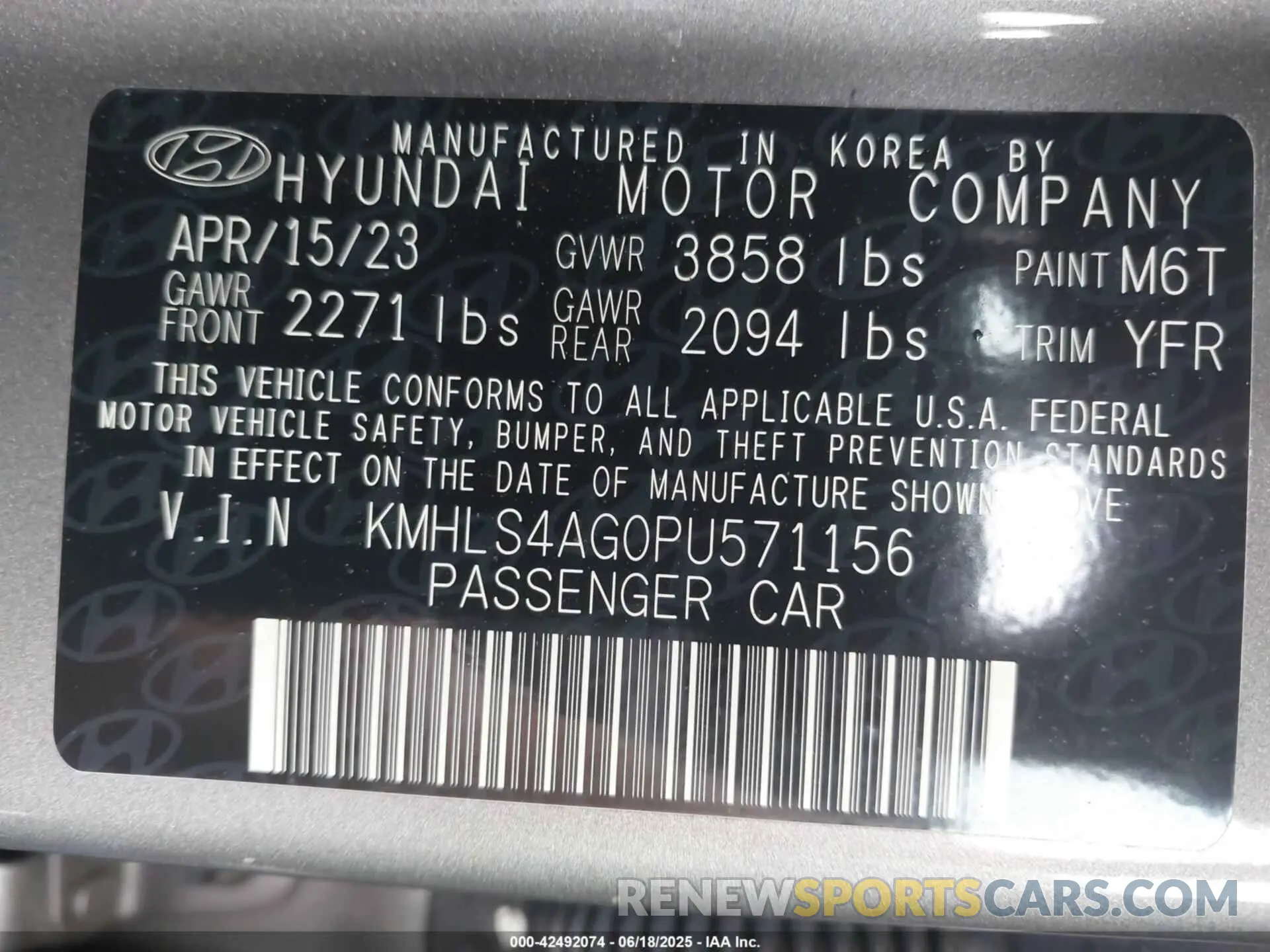 9 Photograph of a damaged car KMHLS4AG0PU571156 HYUNDAI ELANTRA 2023