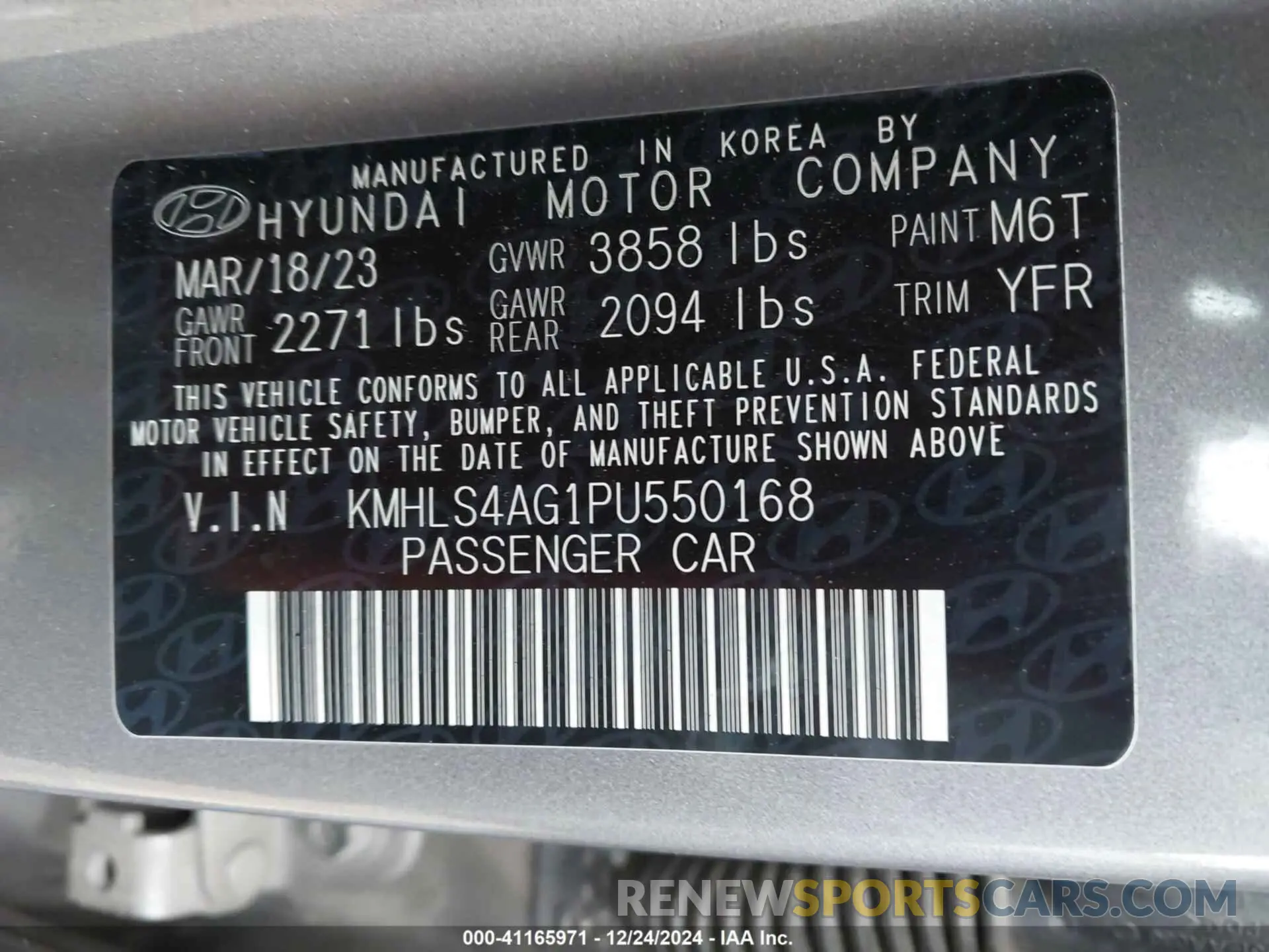 9 Photograph of a damaged car KMHLS4AG1PU550168 HYUNDAI ELANTRA 2023