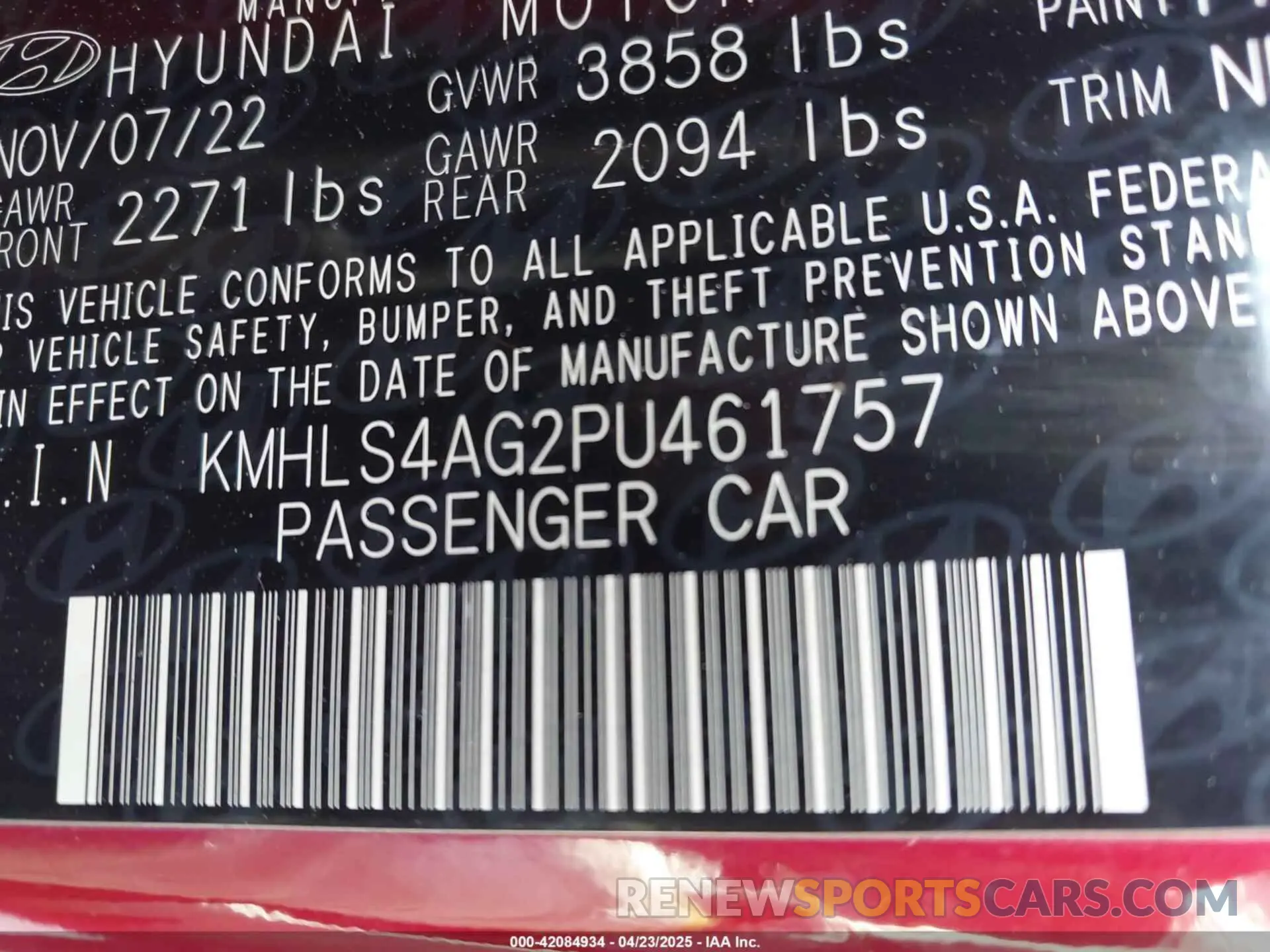 9 Photograph of a damaged car KMHLS4AG2PU461757 HYUNDAI ELANTRA 2023