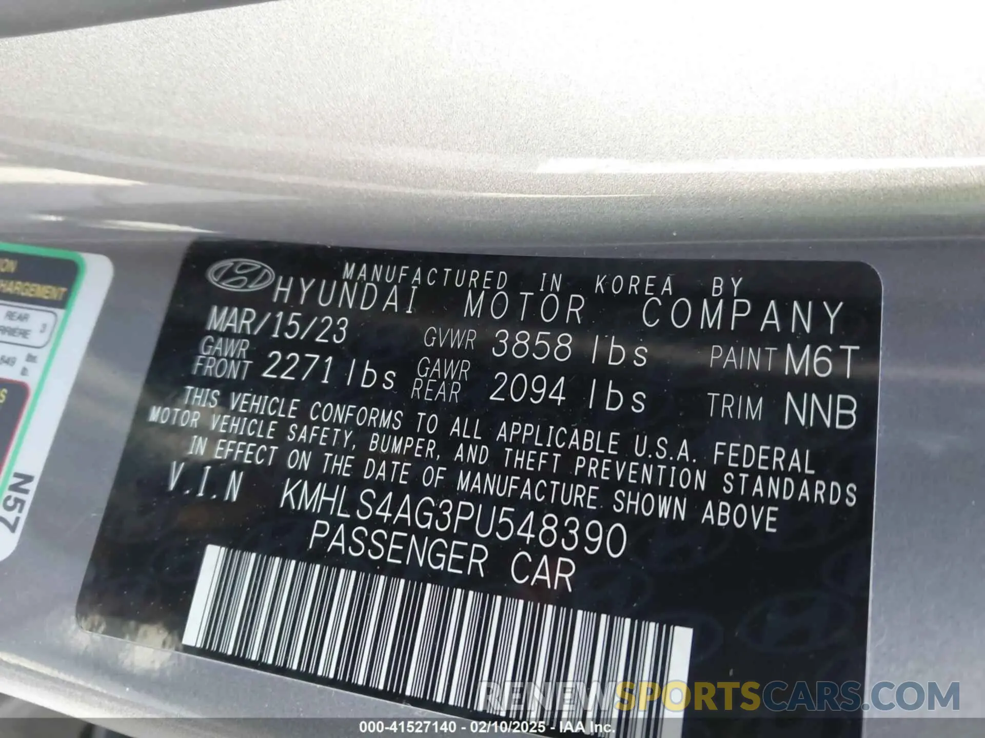 9 Photograph of a damaged car KMHLS4AG3PU548390 HYUNDAI ELANTRA 2023