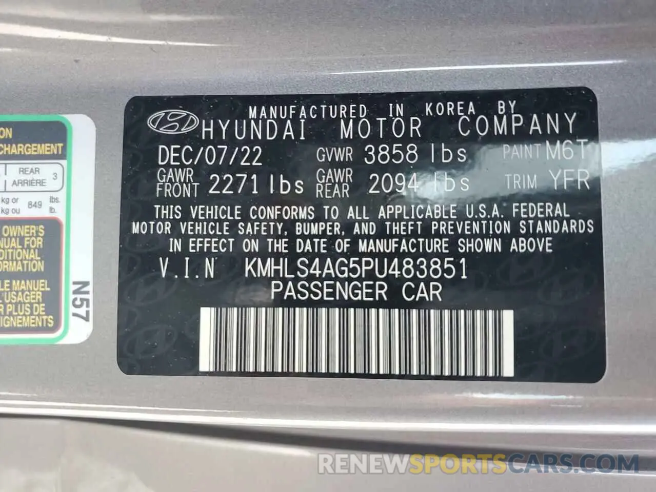 14 Photograph of a damaged car KMHLS4AG5PU483851 HYUNDAI ELANTRA 2023