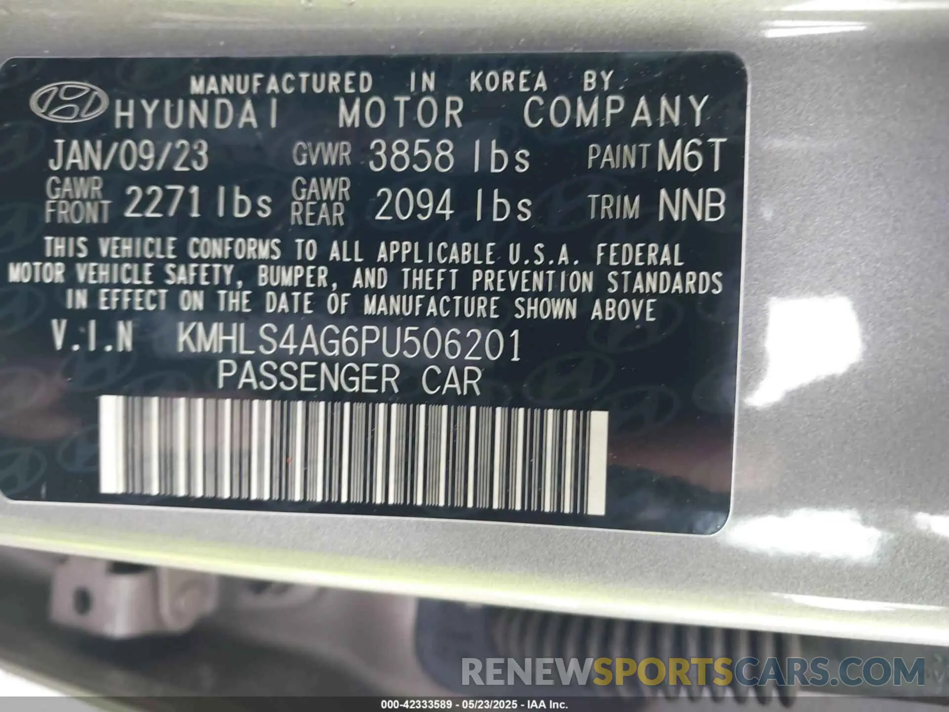 9 Photograph of a damaged car KMHLS4AG6PU506201 HYUNDAI ELANTRA 2023