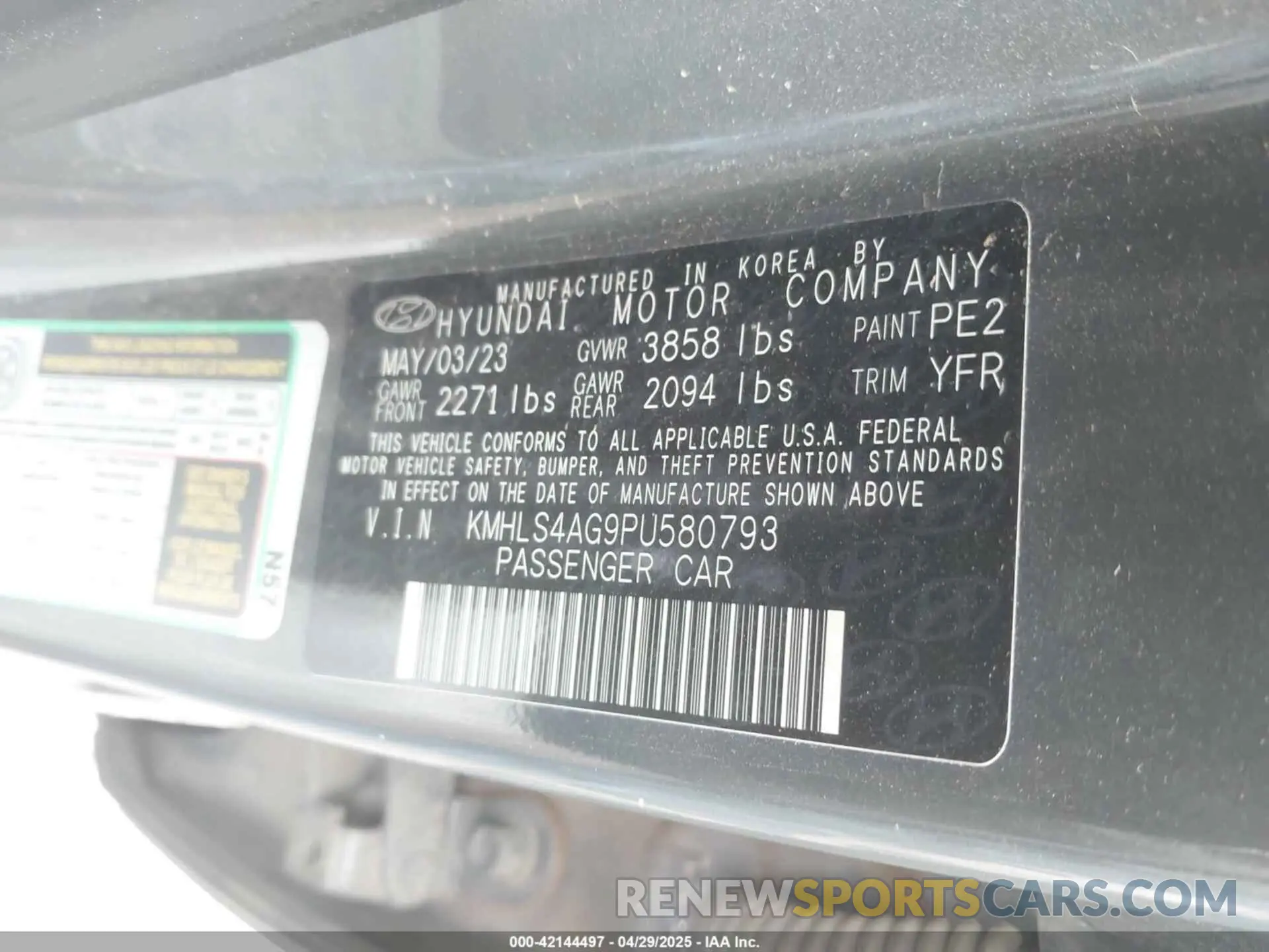 9 Photograph of a damaged car KMHLS4AG9PU580793 HYUNDAI ELANTRA 2023