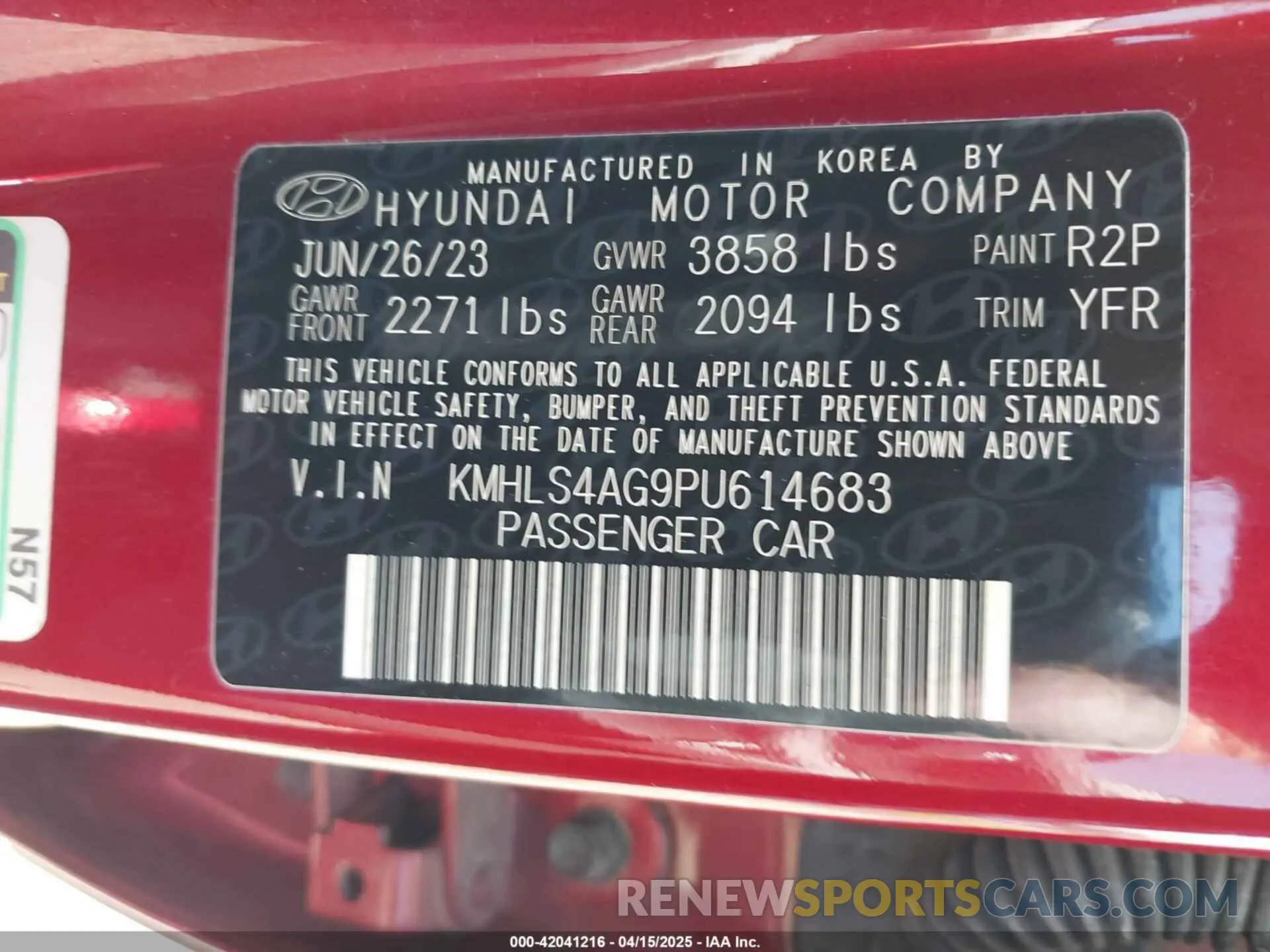 9 Photograph of a damaged car KMHLS4AG9PU614683 HYUNDAI ELANTRA 2023