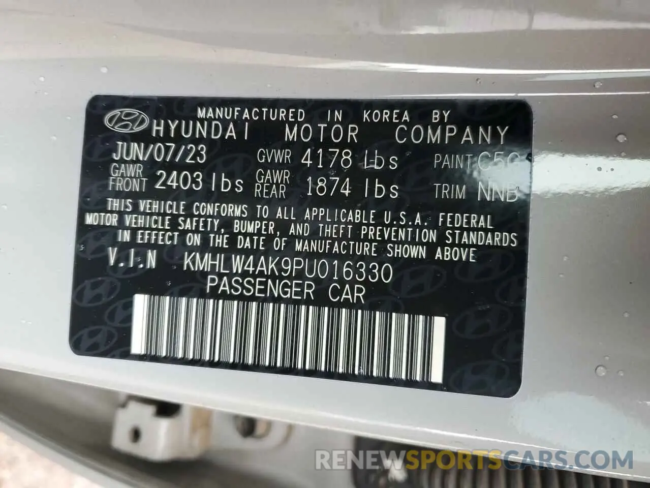 12 Photograph of a damaged car KMHLW4AK9PU016330 HYUNDAI ELANTRA 2023