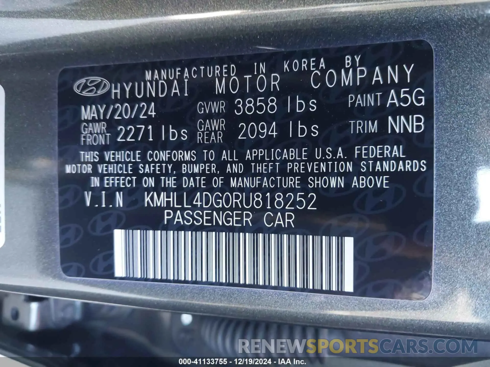9 Photograph of a damaged car KMHLL4DG0RU818252 HYUNDAI ELANTRA 2024