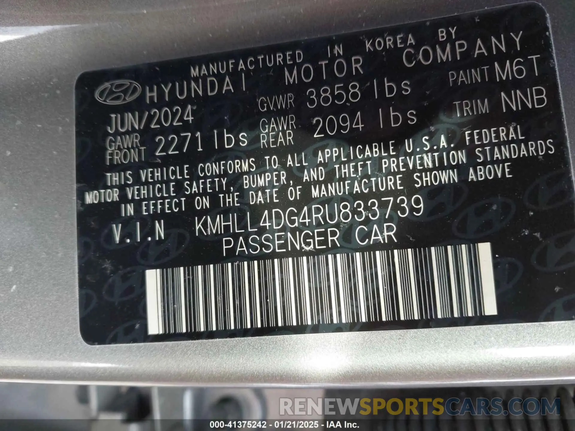 9 Photograph of a damaged car KMHLL4DG4RU833739 HYUNDAI ELANTRA 2024