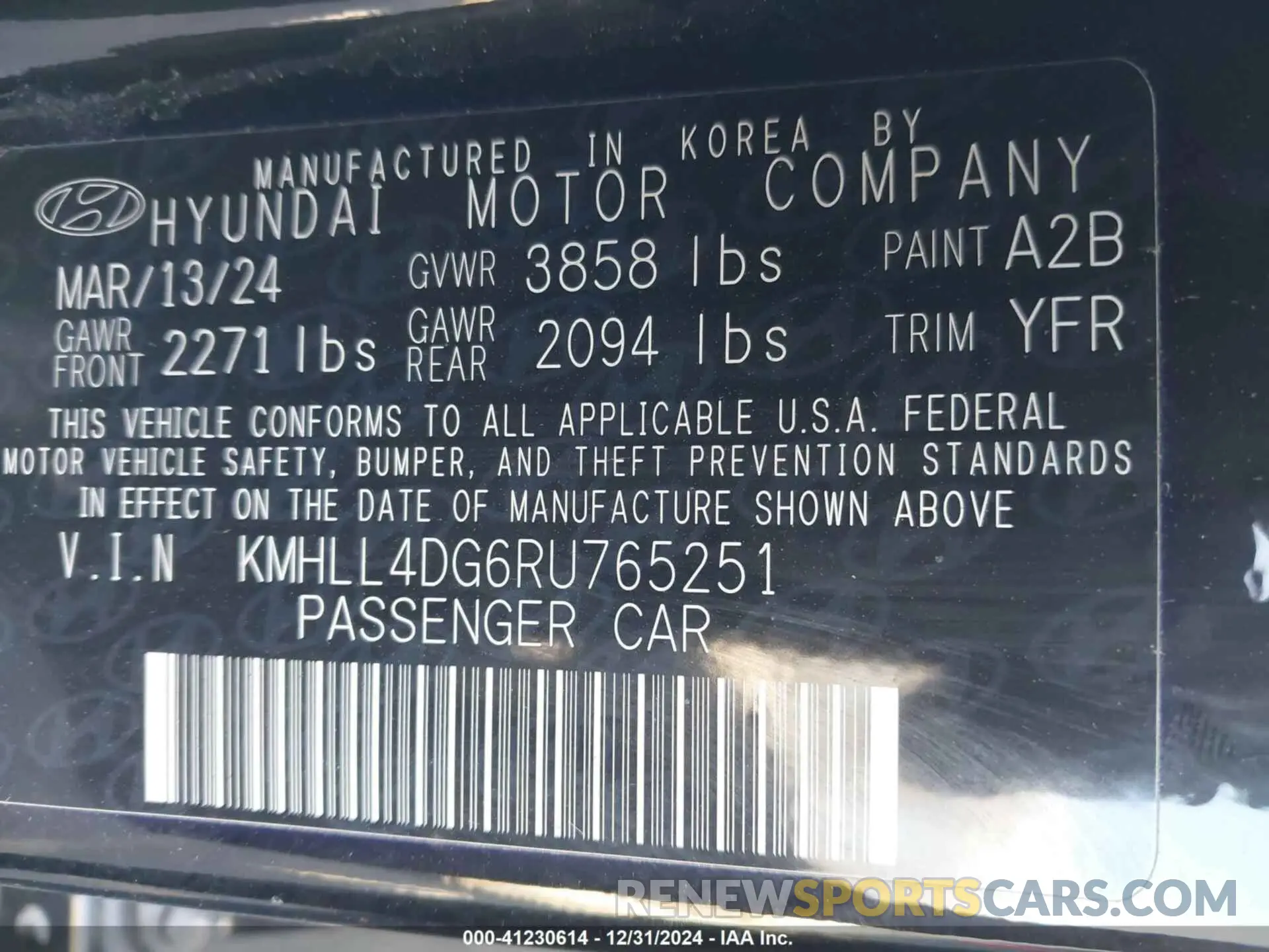 9 Photograph of a damaged car KMHLL4DG6RU765251 HYUNDAI ELANTRA 2024