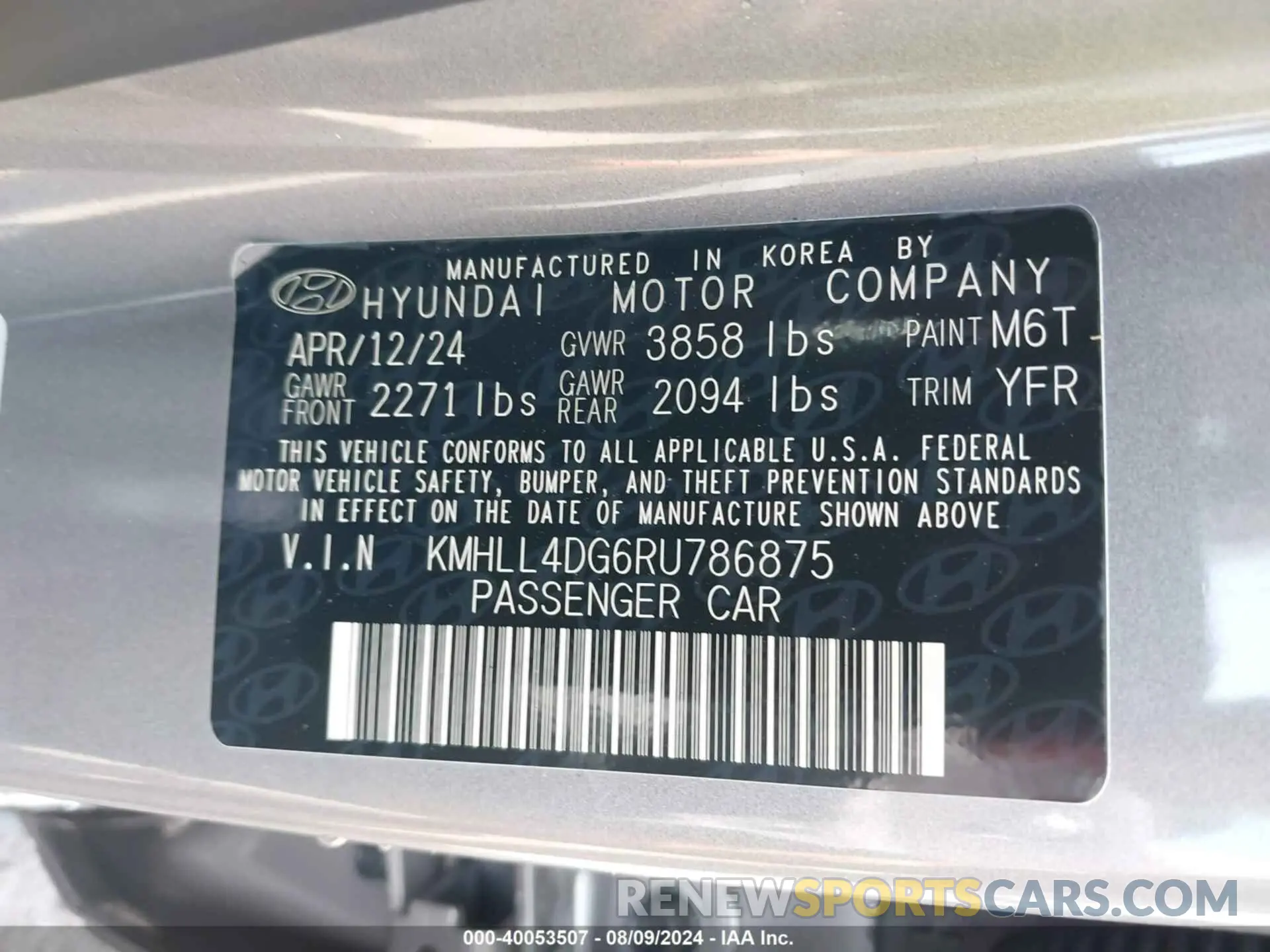 9 Photograph of a damaged car KMHLL4DG6RU786875 HYUNDAI ELANTRA 2024