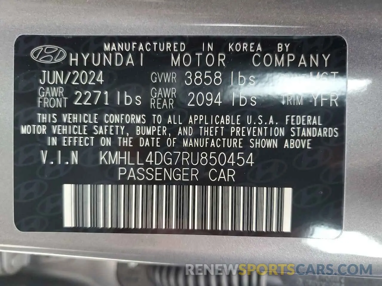 14 Photograph of a damaged car KMHLL4DG7RU850454 HYUNDAI ELANTRA 2024