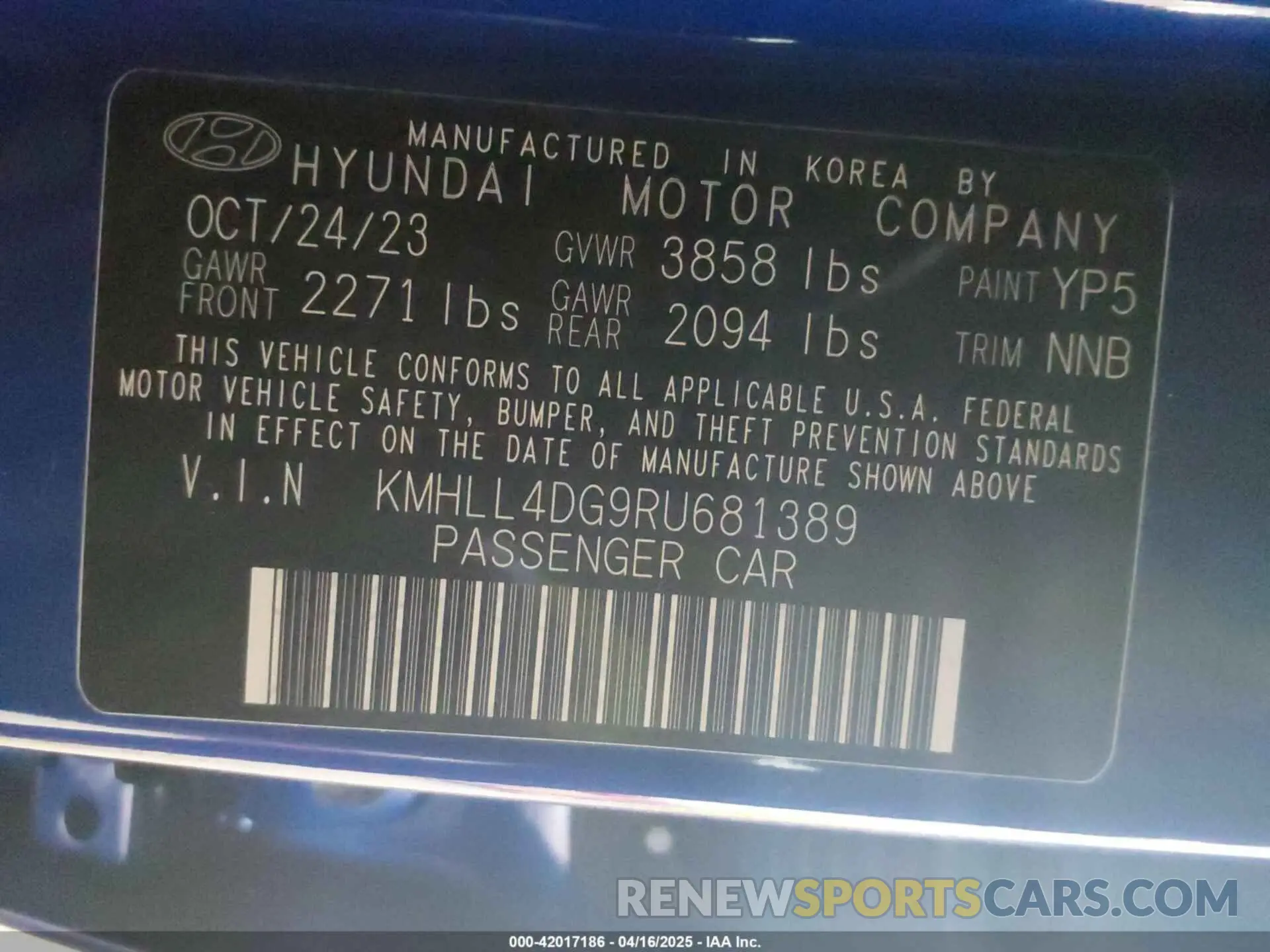 9 Photograph of a damaged car KMHLL4DG9RU681389 HYUNDAI ELANTRA 2024